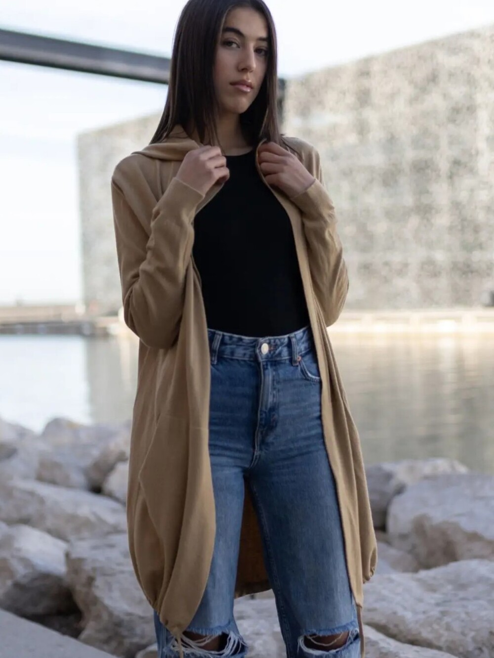NWT Cecile Wang (France) Hooded Camel Sweater
